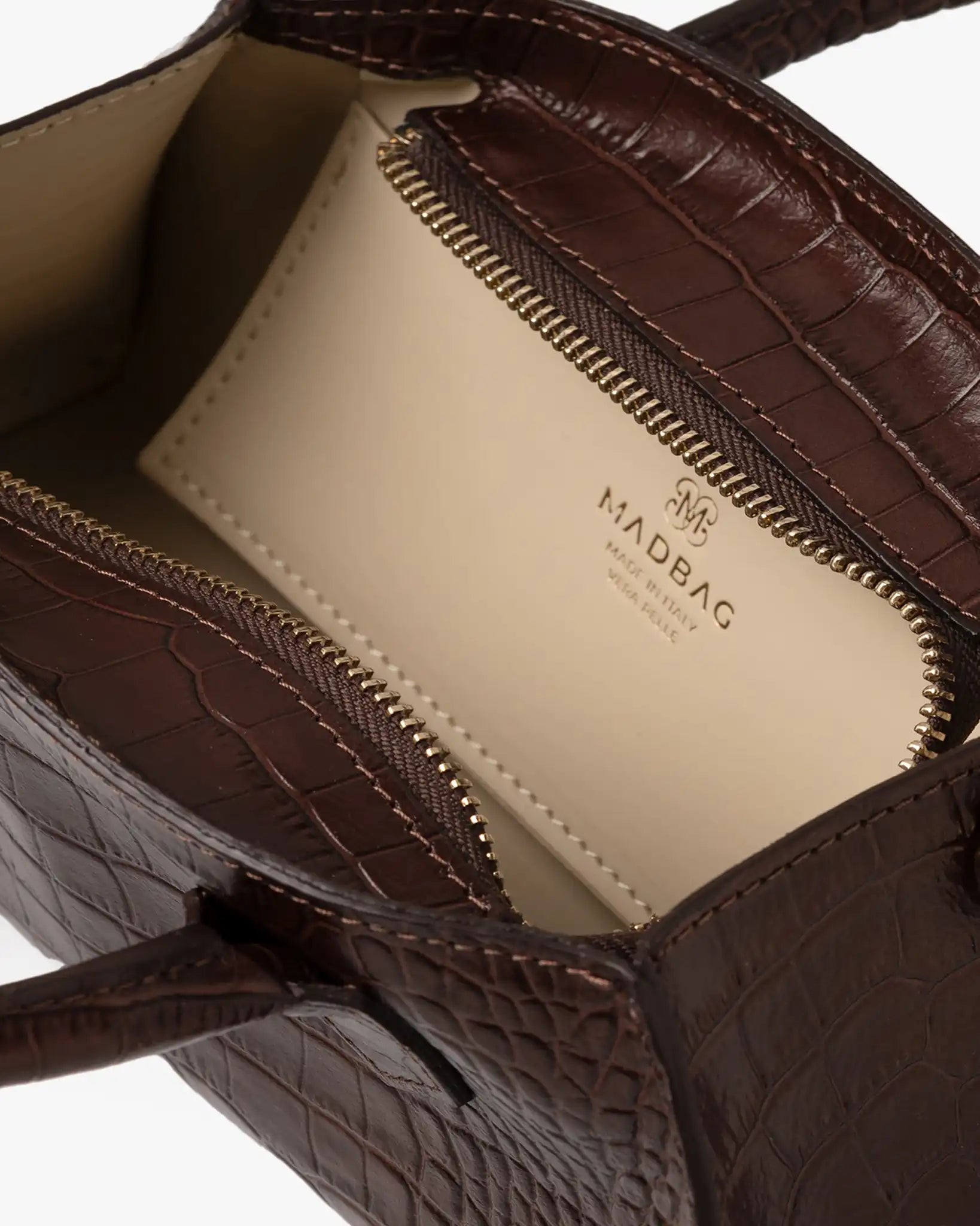 BASSOTTO in Pelle Coffee Croc - MADBAG® STORE OFFICIAL | Borse Di Lusso Artigianali 100% Made In Italy
