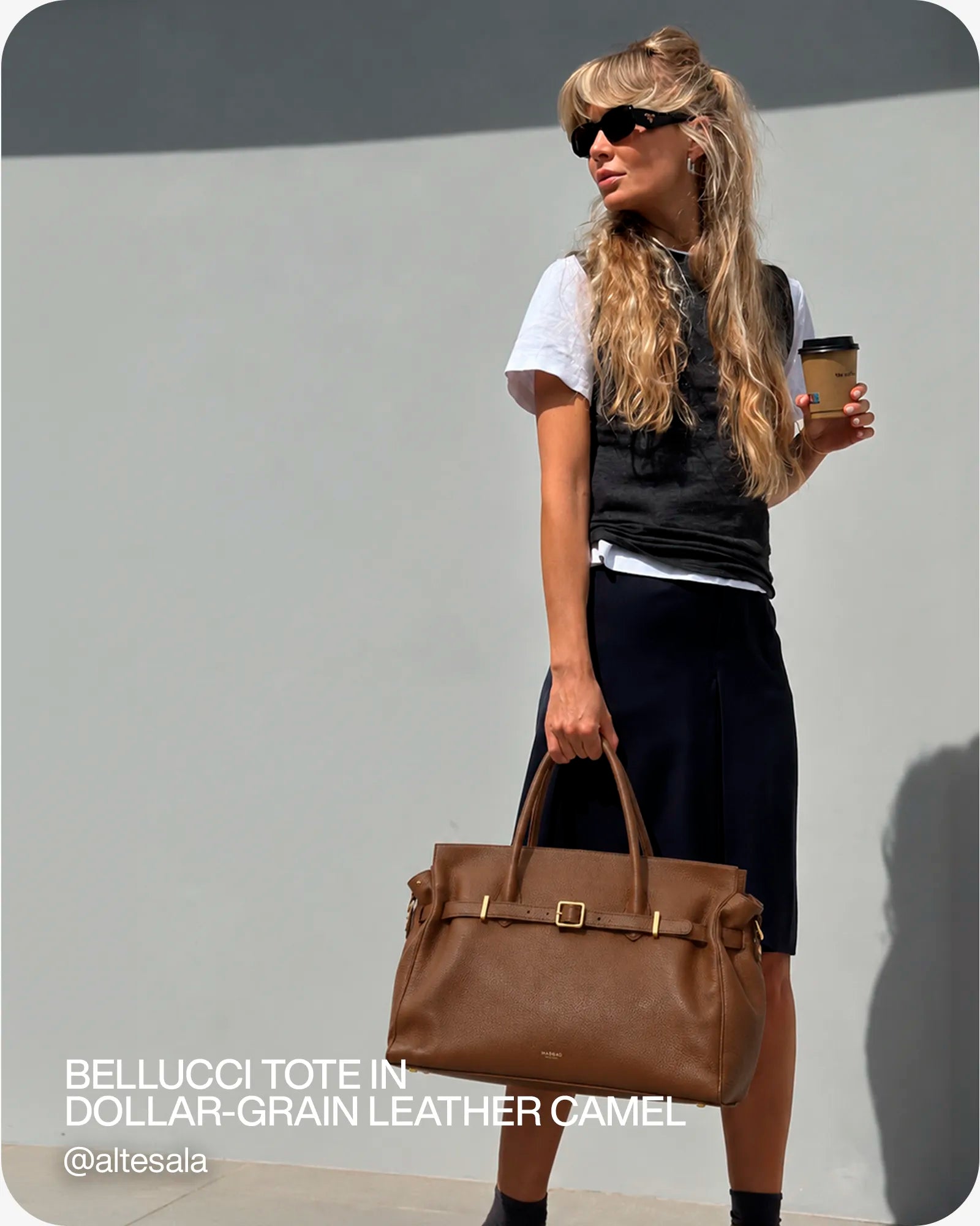 BELLUCCI Tote in Dollar-Grain Leather Camel