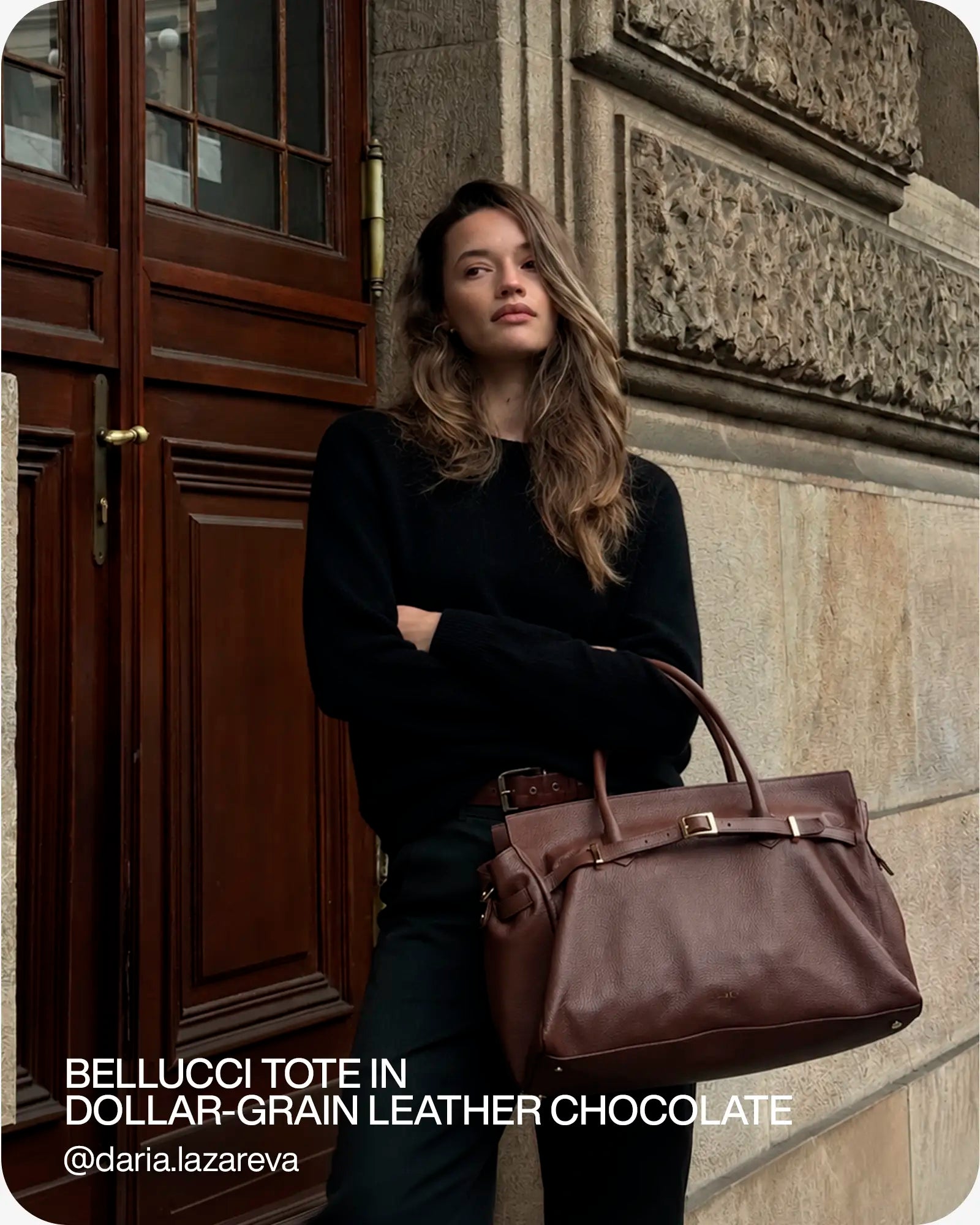 BELLUCCI Tote in Dollar-Grain Leather Chocolate