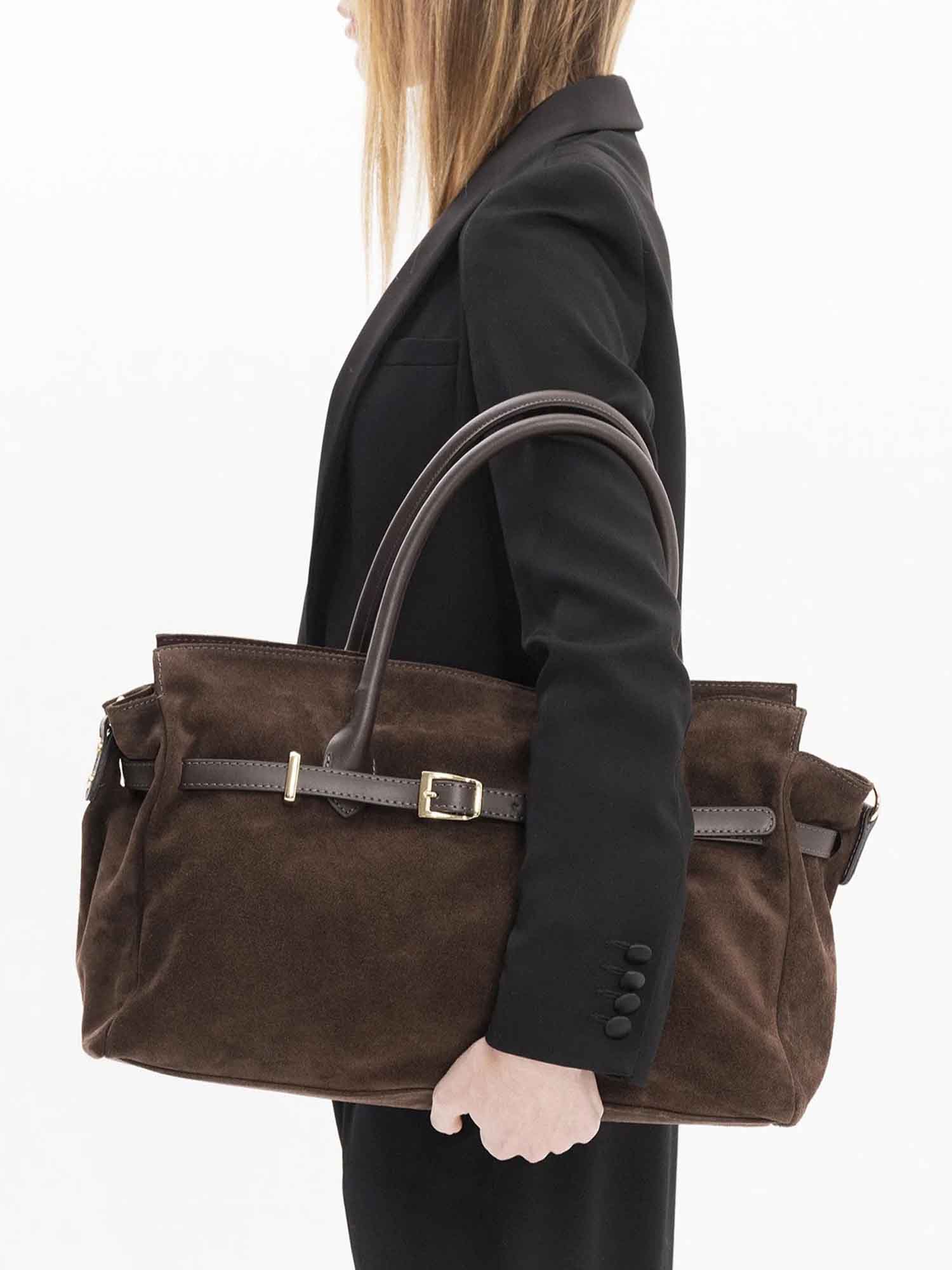 BELLUCCI in Pelle Suede Dark Moka - MADBAG® STORE OFFICIAL | Borse Di Lusso Artigianali 100% Made In Italy