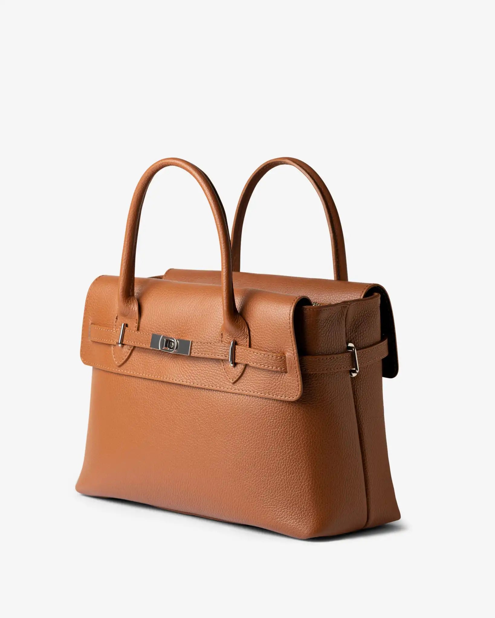 MADBAG Bowling handbag in cognac dollaro leather lateral view with top handle