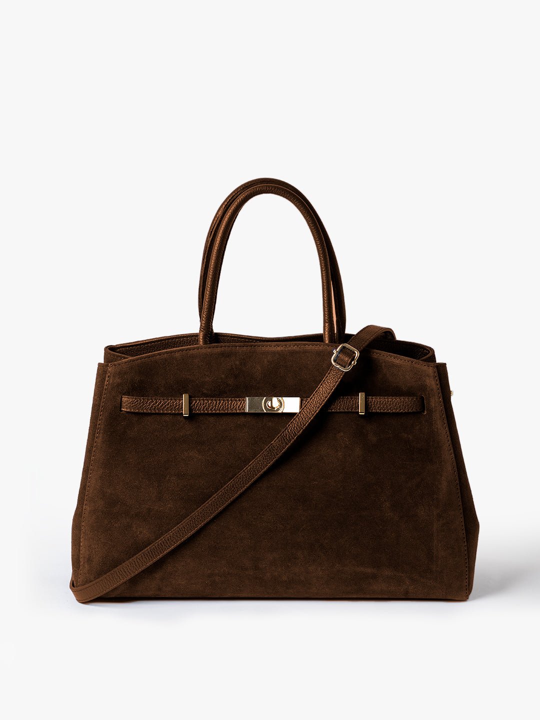TOTE DIVA in Suede Cioccolato_TRACOLLA