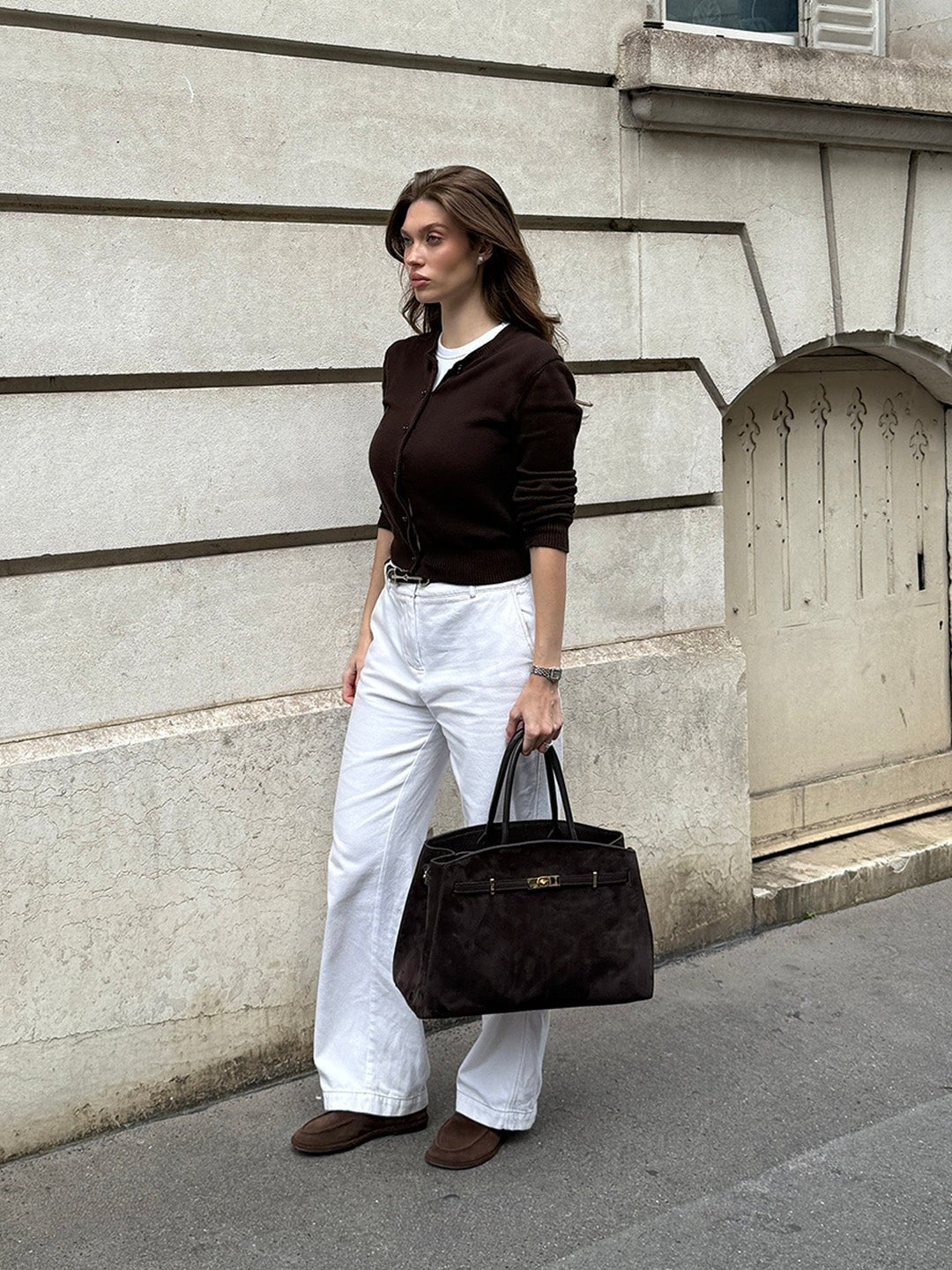 TOTE DIVA in Suede Dark Moka_INDOSSATA3