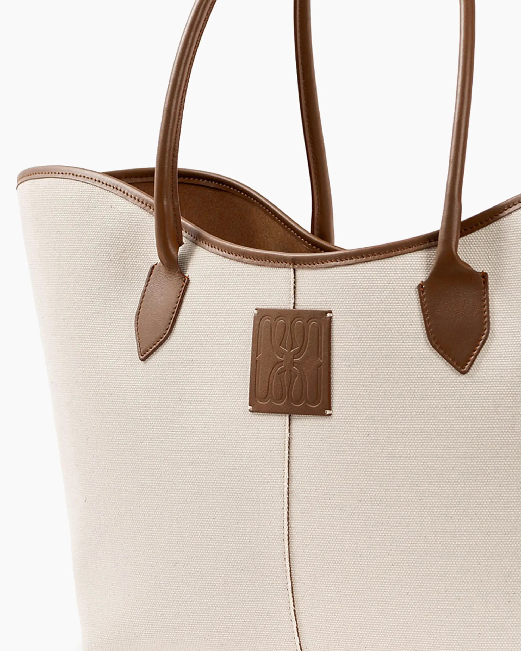 LOREN in Beige Canvas and Chocolate Leather