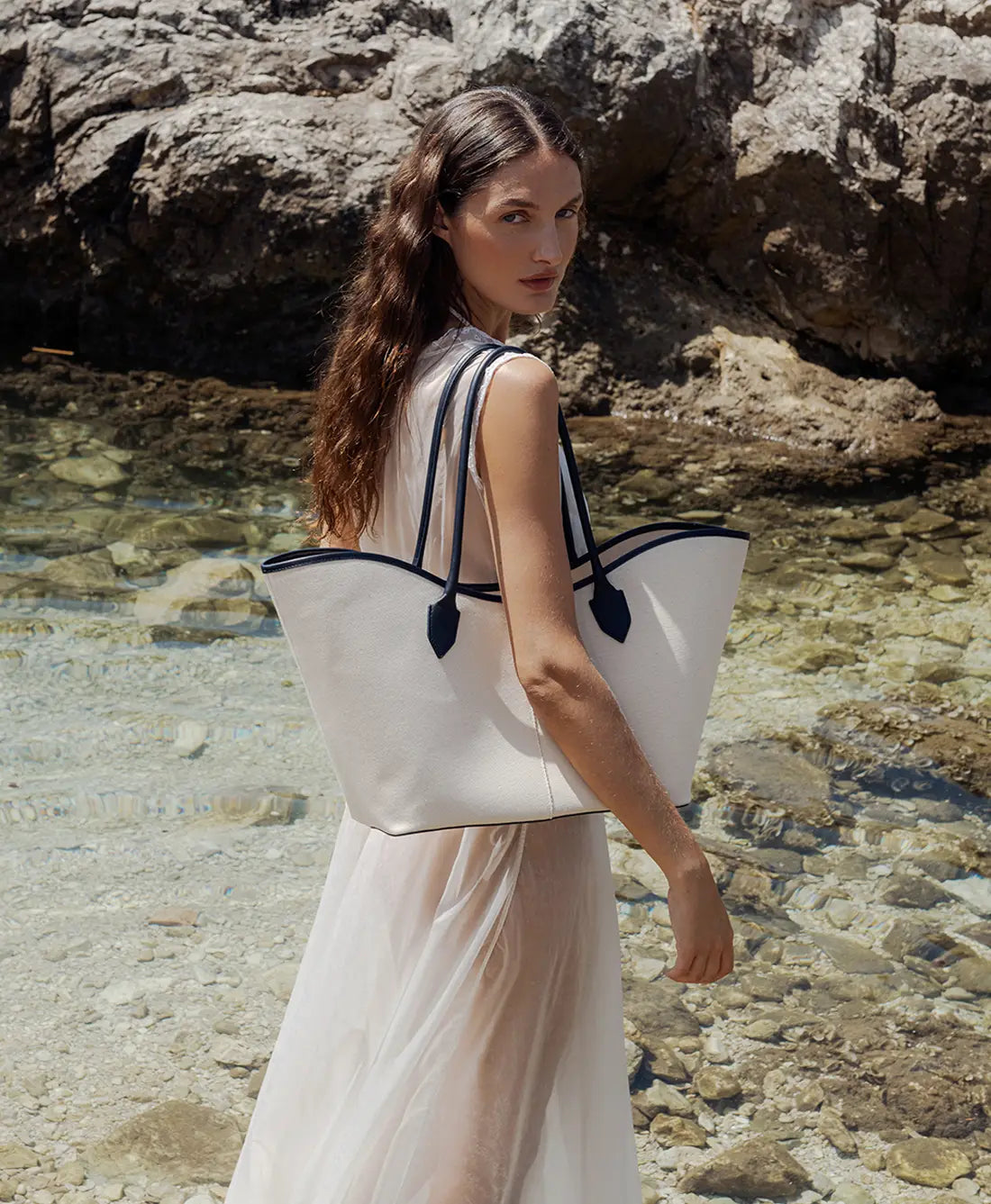 LOREN in Canvas Beige e Pelle Blue