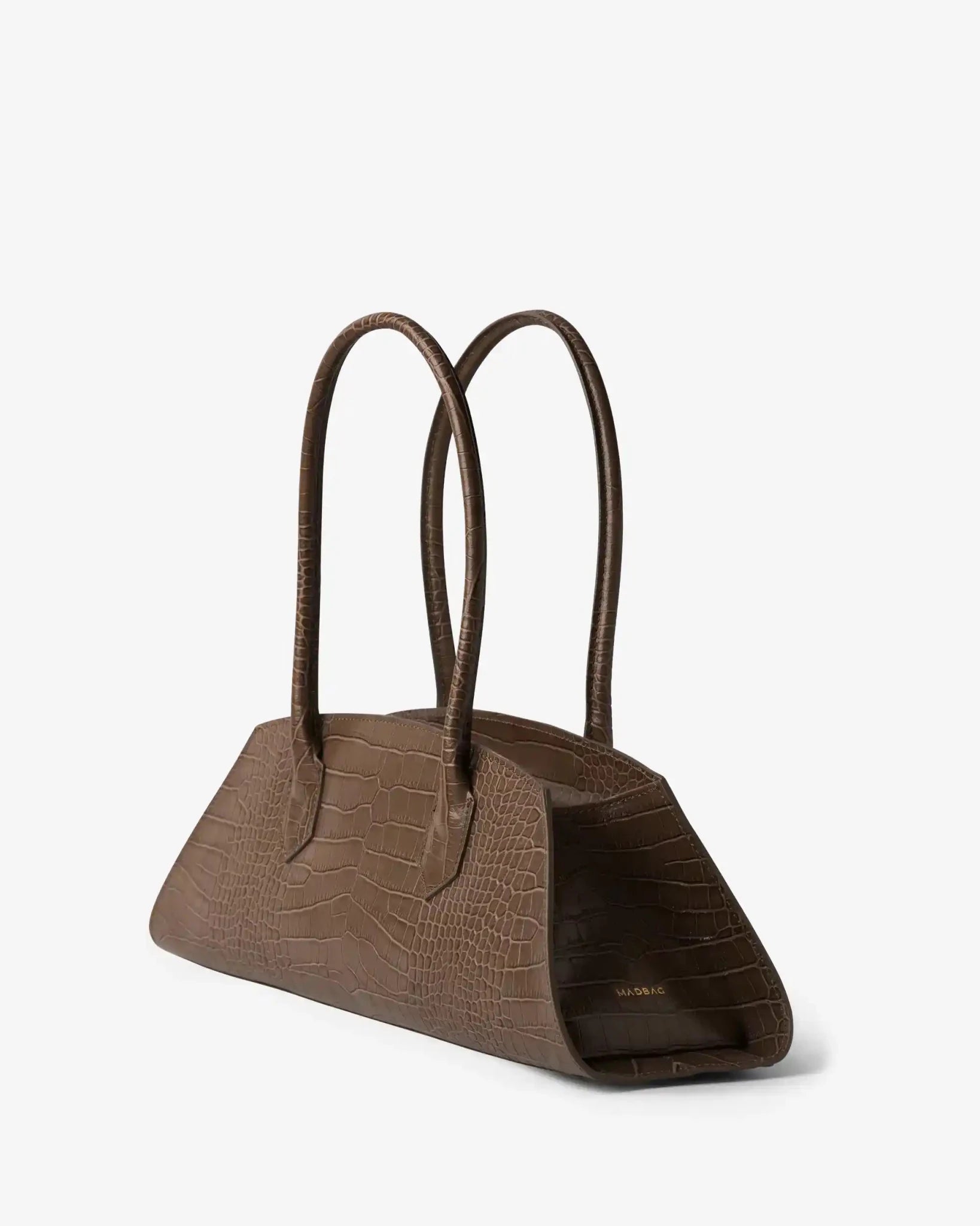 Borsa Bassotto Croc taupe vista laterale con struttura allungata