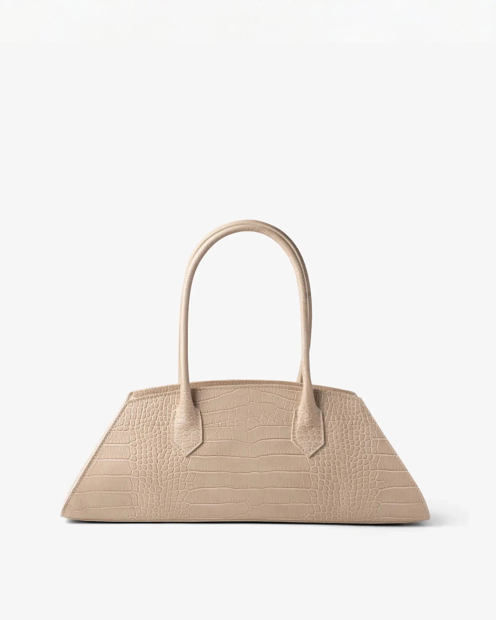 Borsa Bassotto Croc beige vista frontale con texture effetto coccodrillo