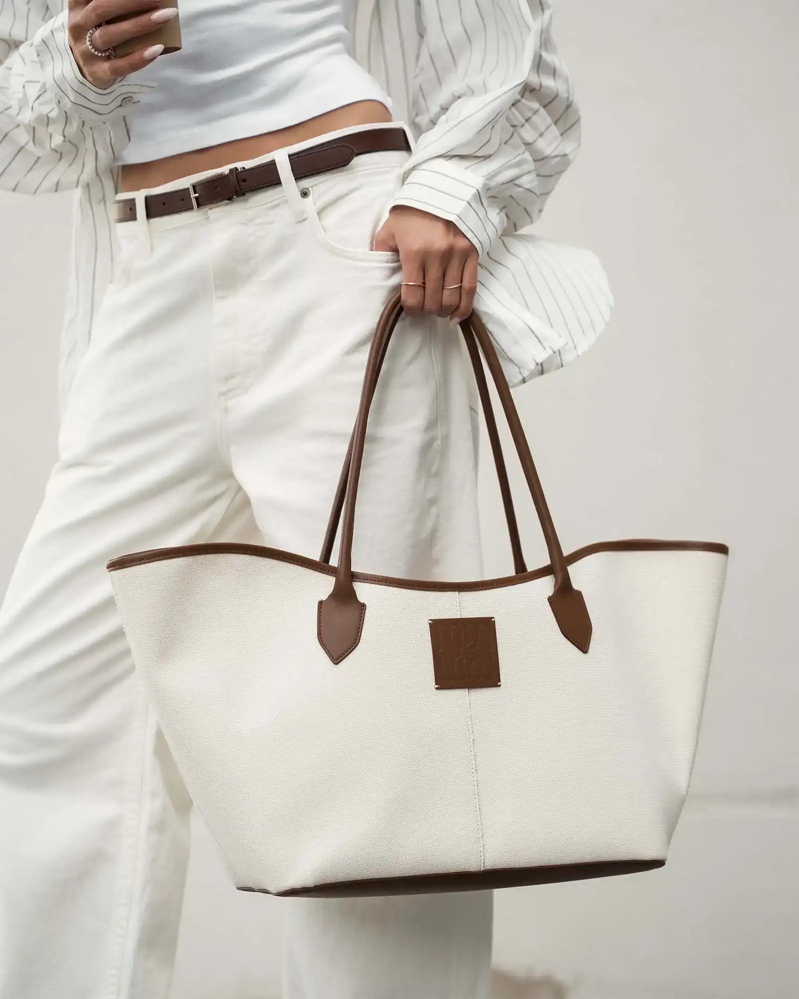 LOREN in Canvas Beige e Pelle Chocolate