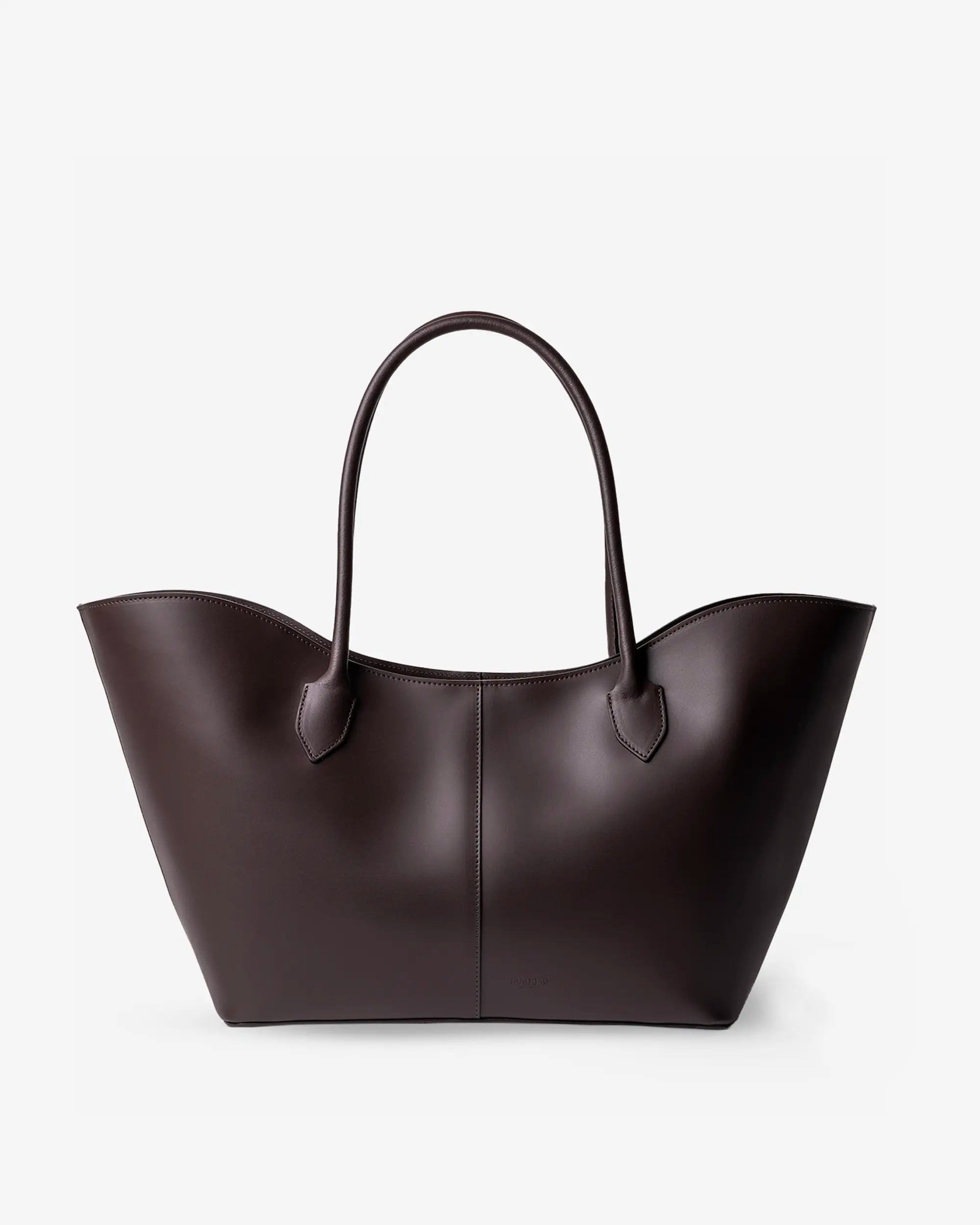 Borsa tote Loren in pelle color chocolate, vista frontale, borsa di lusso Made in Italy