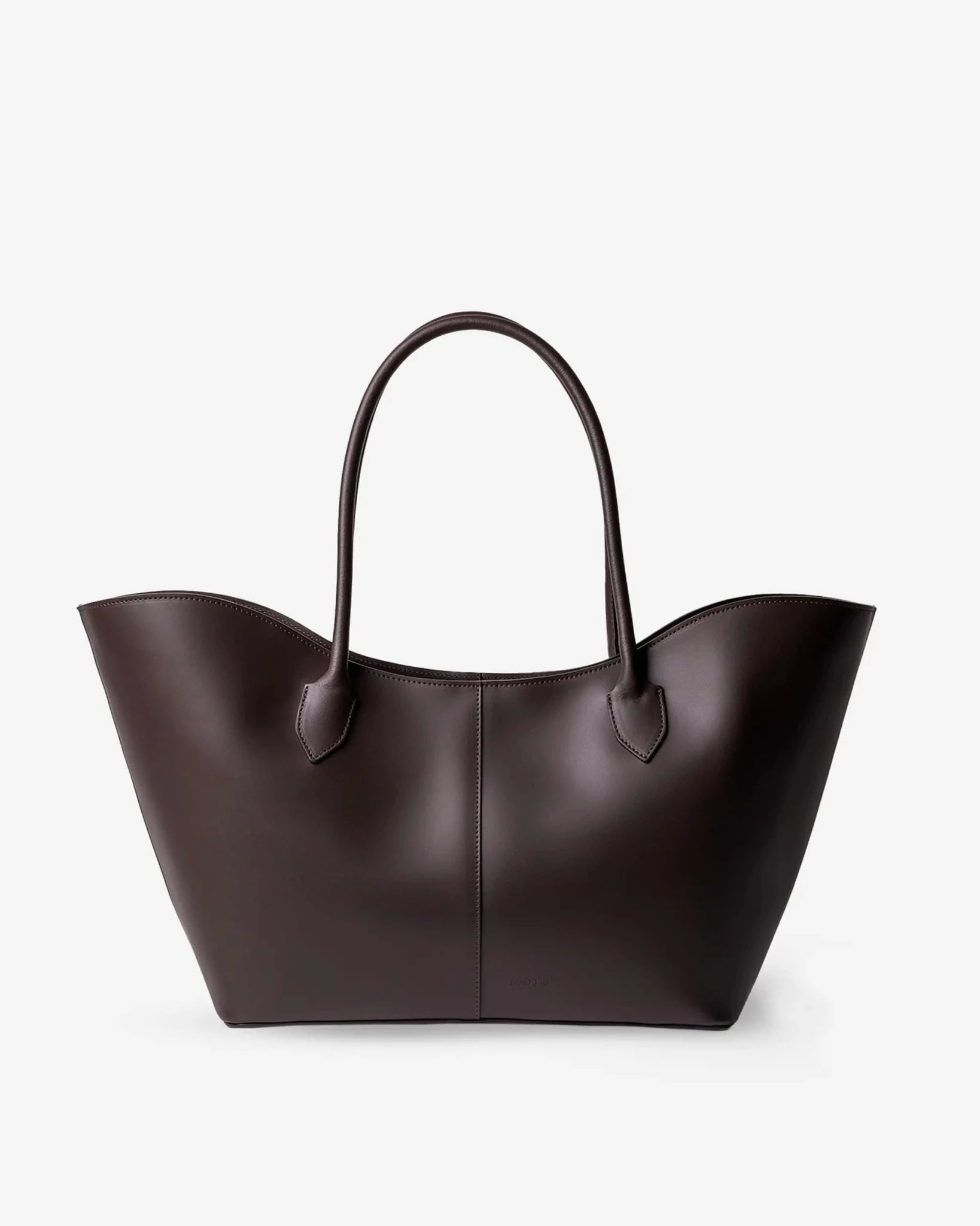 Borsa tote Loren in pelle color chocolate, vista frontale, borsa di lusso Made in Italy