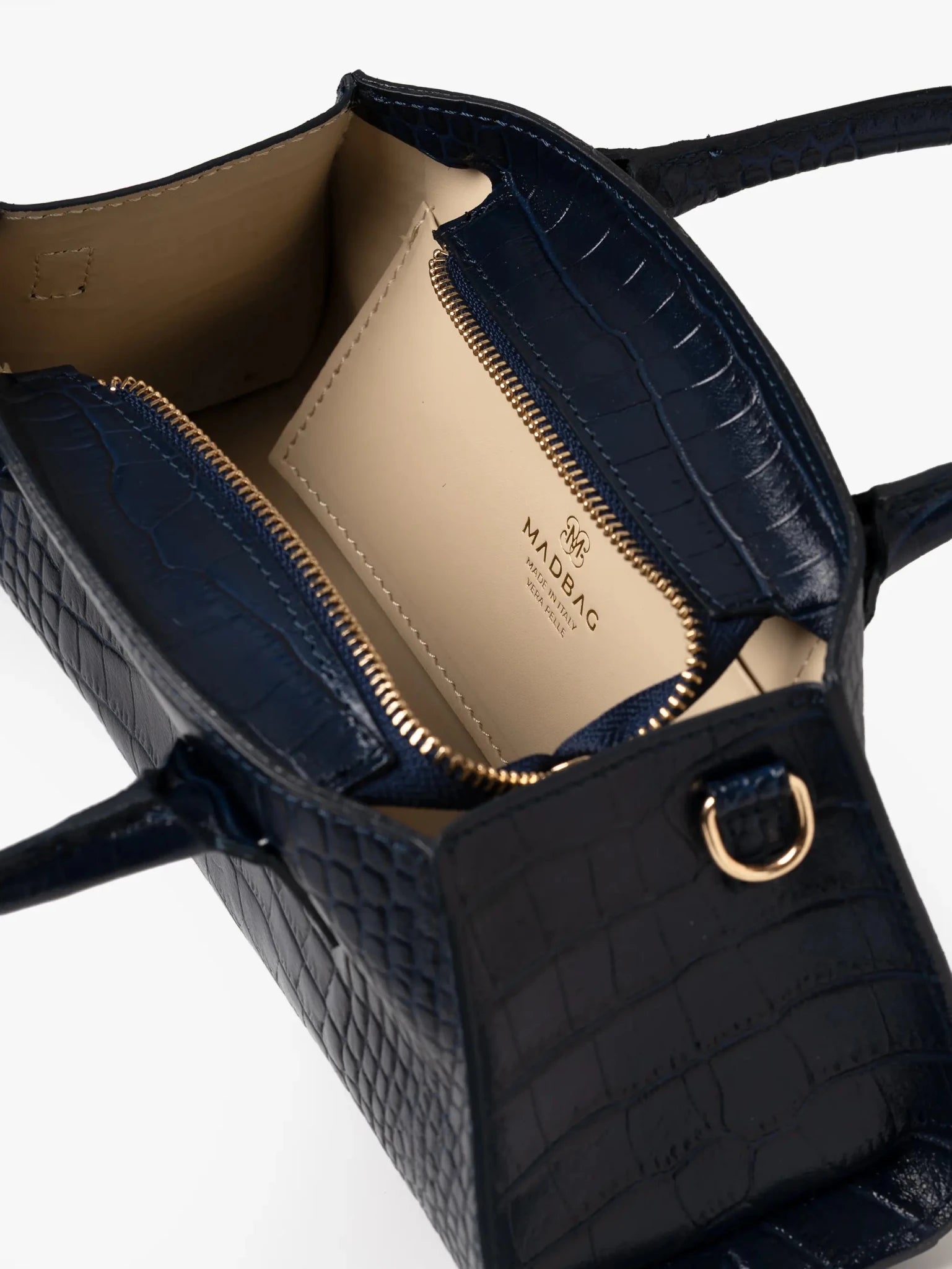 MADBAG Small Bassotto blue croc leather bag detail