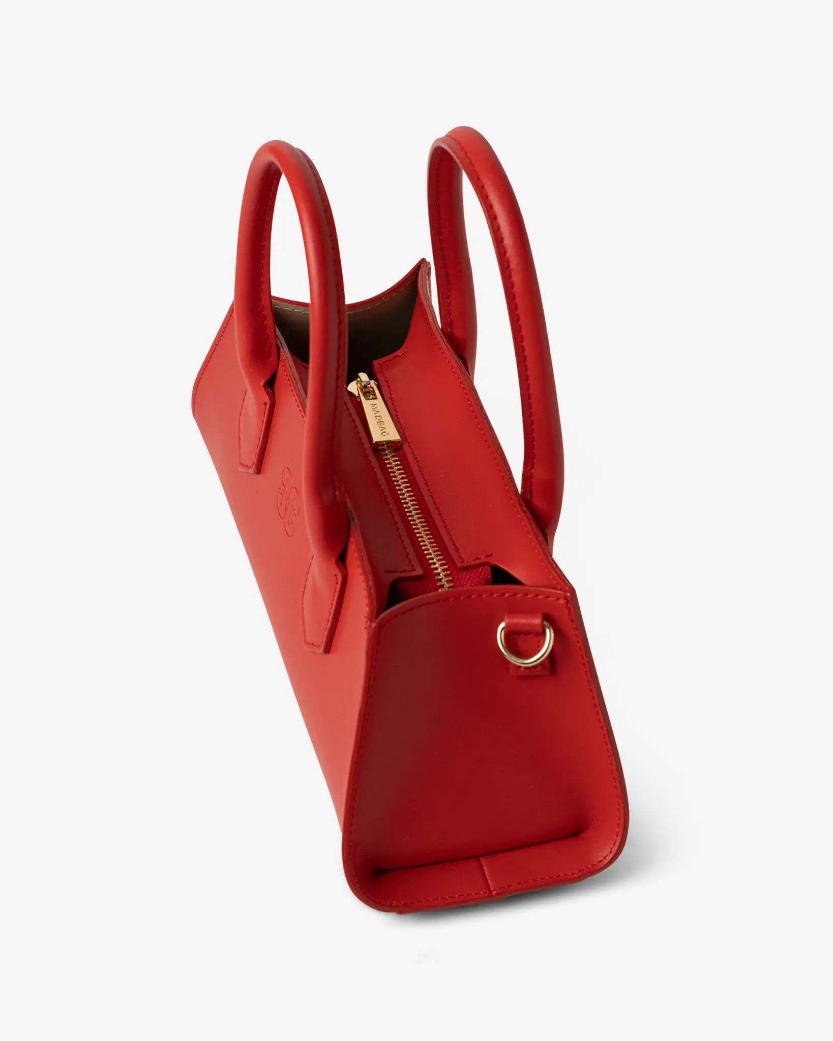 MADBAG Small Bassotto red leather handbag top view with zip closure