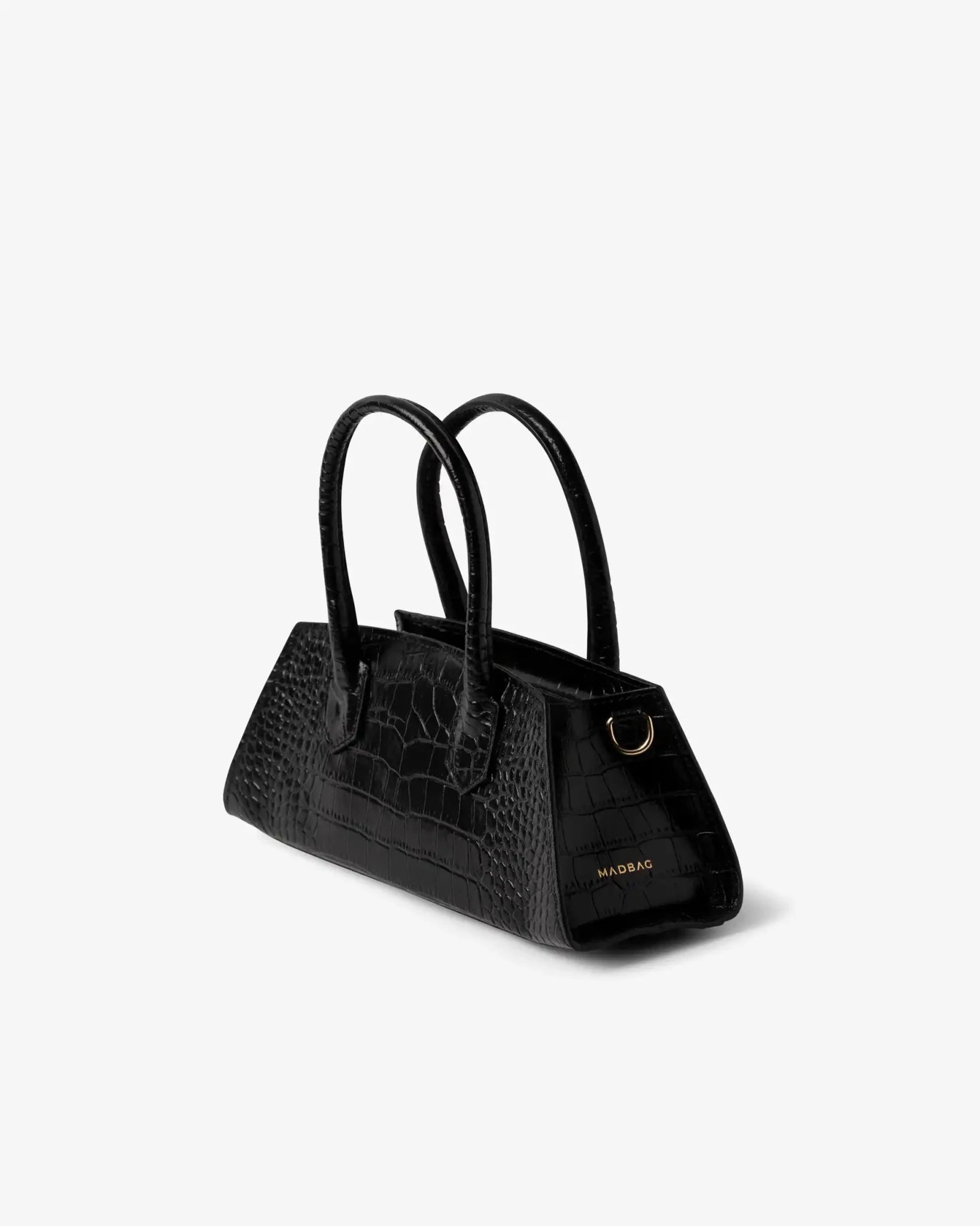 Borsa Small Bassotto Croc nera vista laterale con struttura compatta