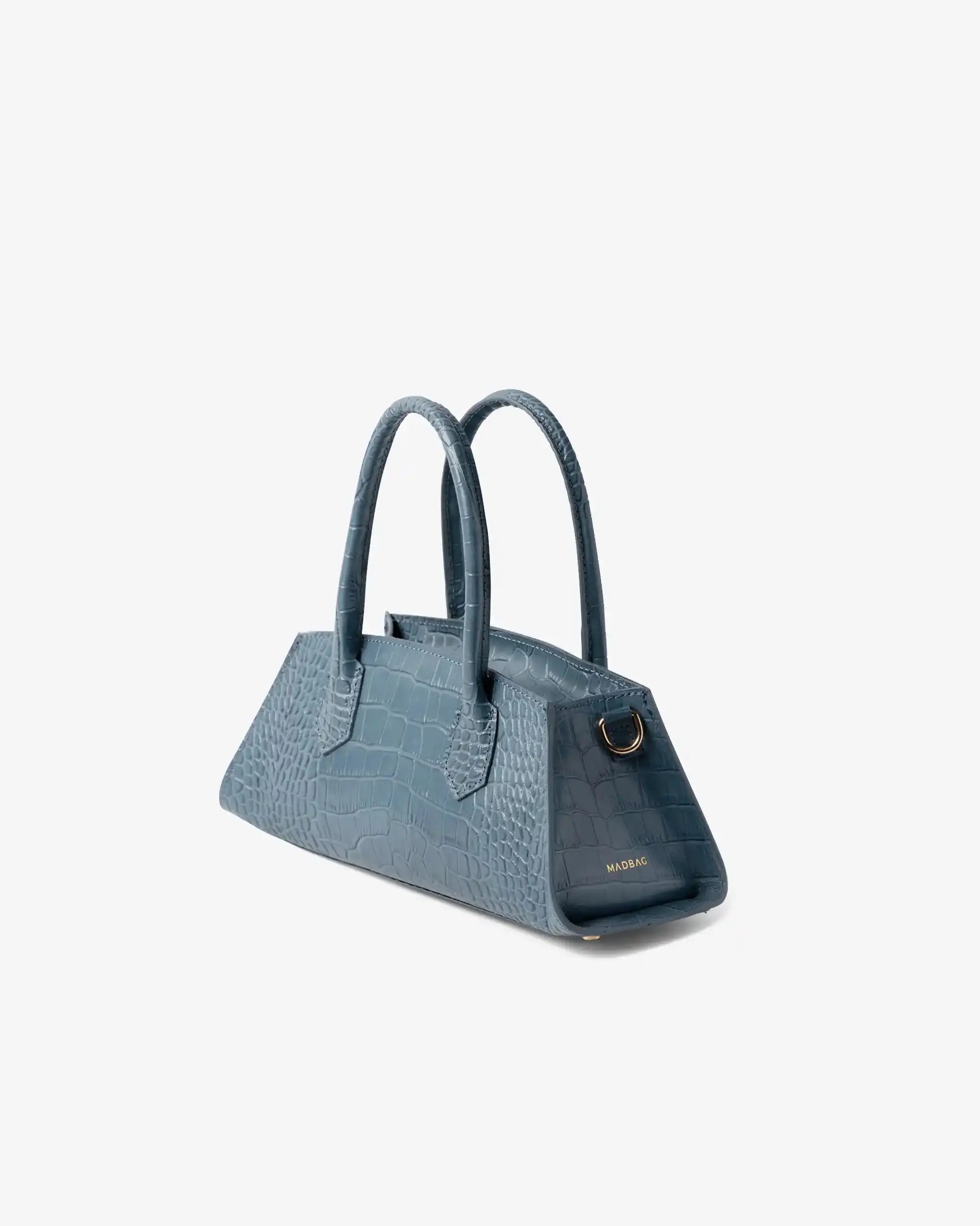 Borsa Small Bassotto Croc blu vista laterale con struttura compatta