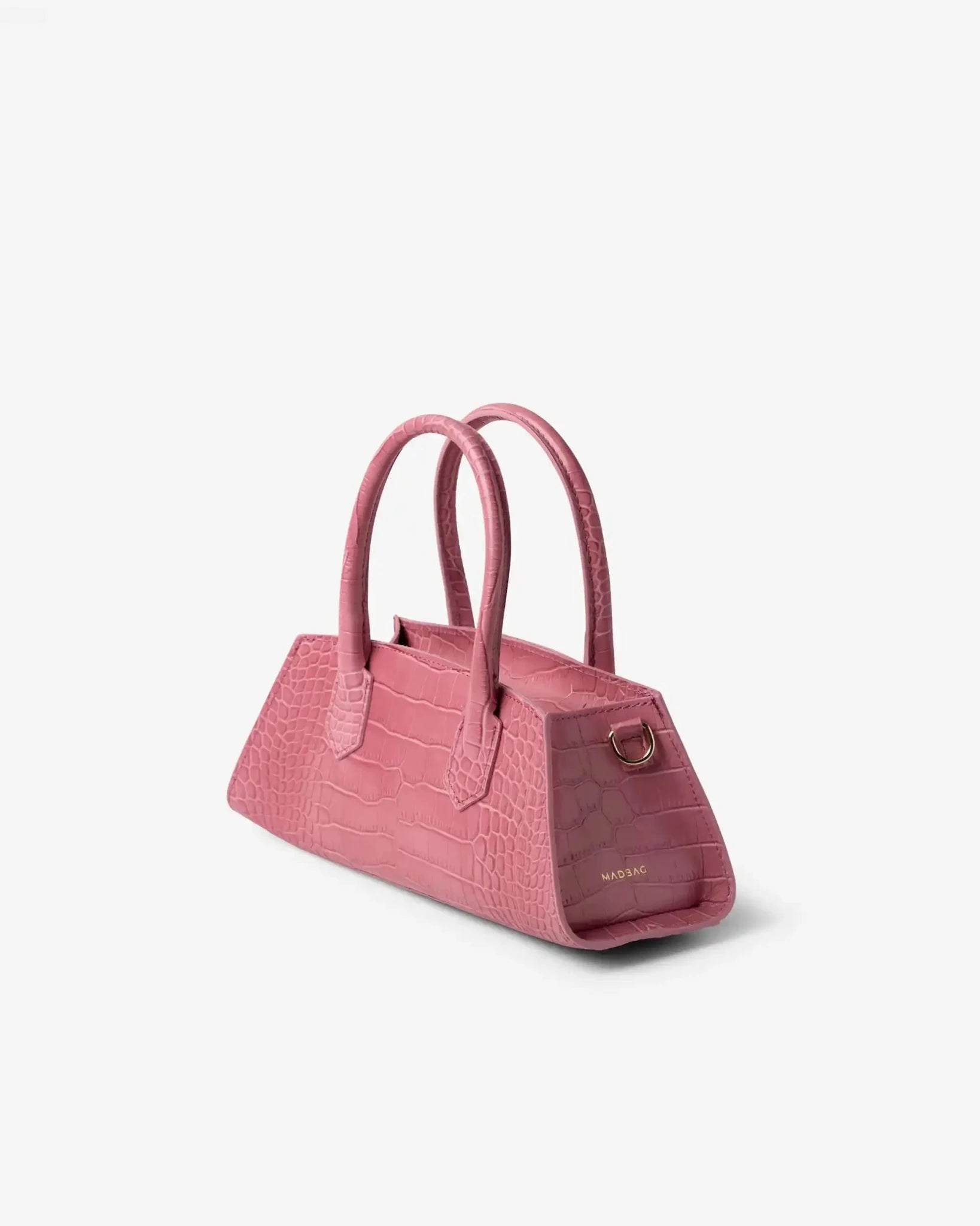 Borsa Small Bassotto Croc rosa vista laterale con struttura compatta