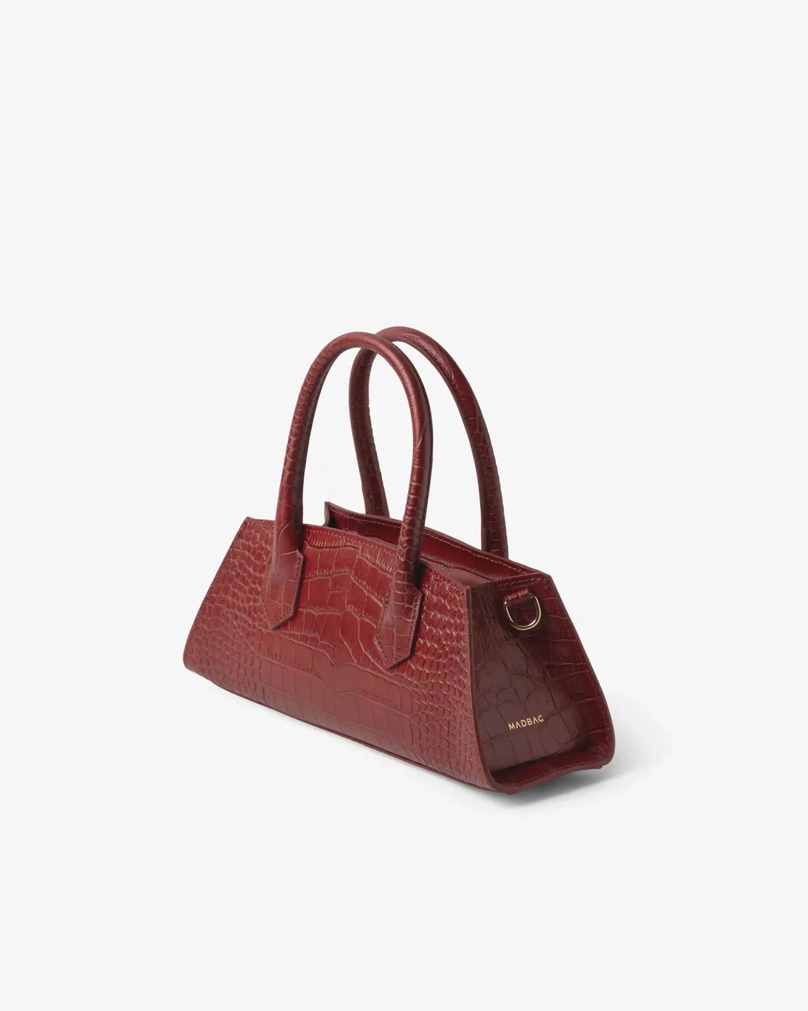 Borsa Small Bassotto Croc rossa vista laterale con struttura compatta