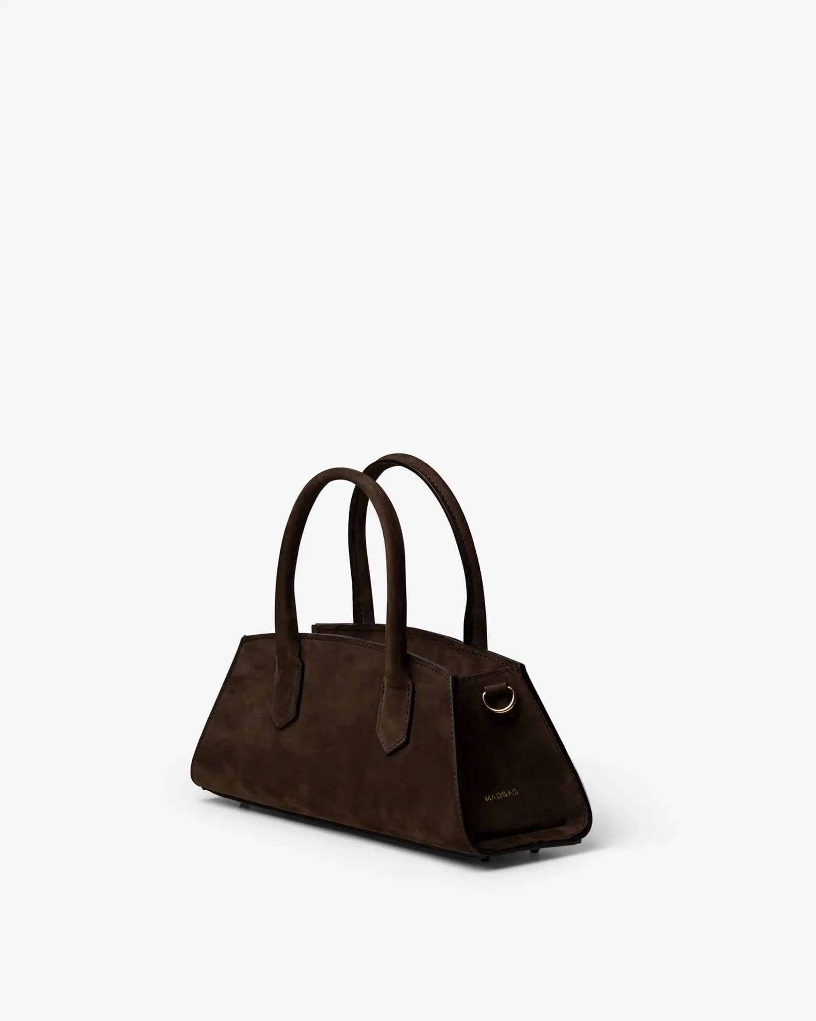 Small Bassotto MADBAG nabuk marrone vista laterale, silhouette strutturata e compatta