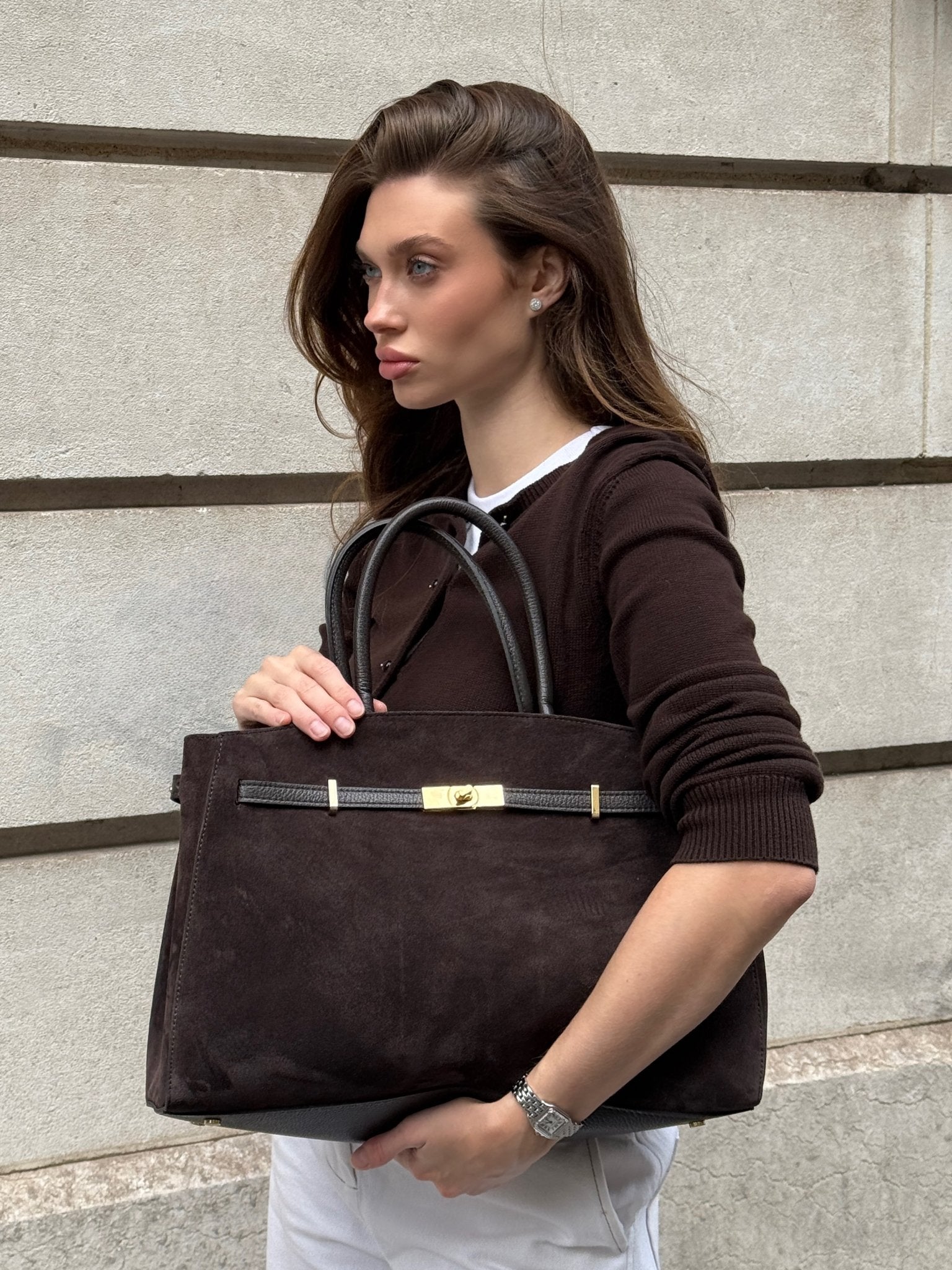 TOTE DIVA in Suede Dark Moka_INDOSSATA