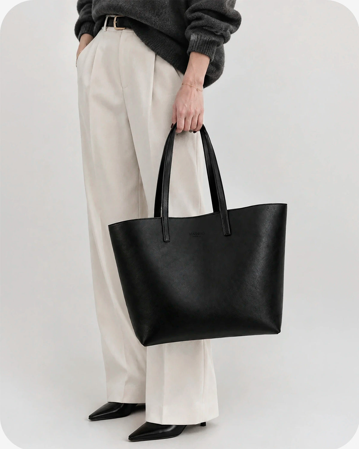 ANIMA Shoulder Bag in Black Sauvage Leather 