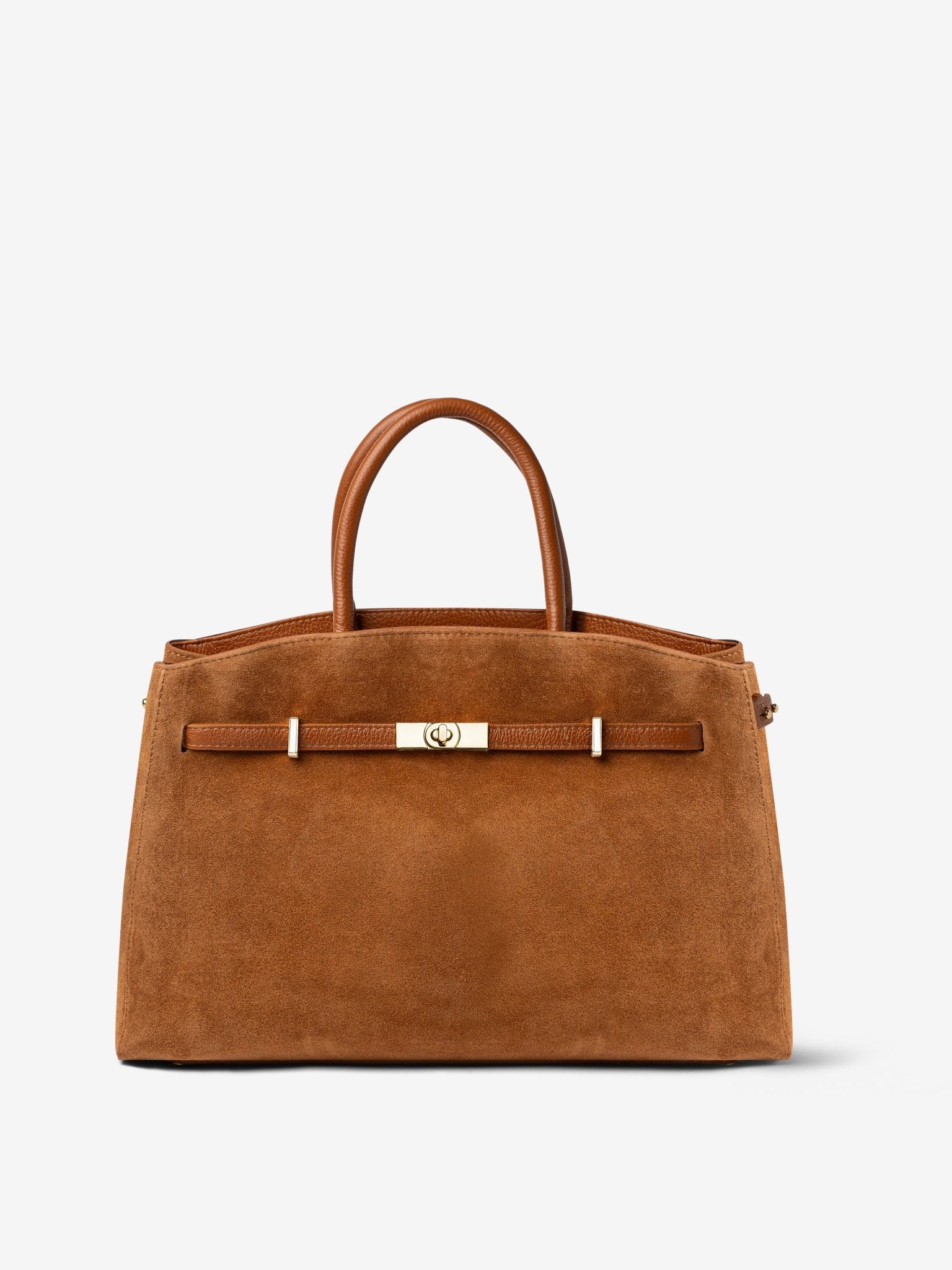 TOTE DIVA in Suede Camel_FRONTALE