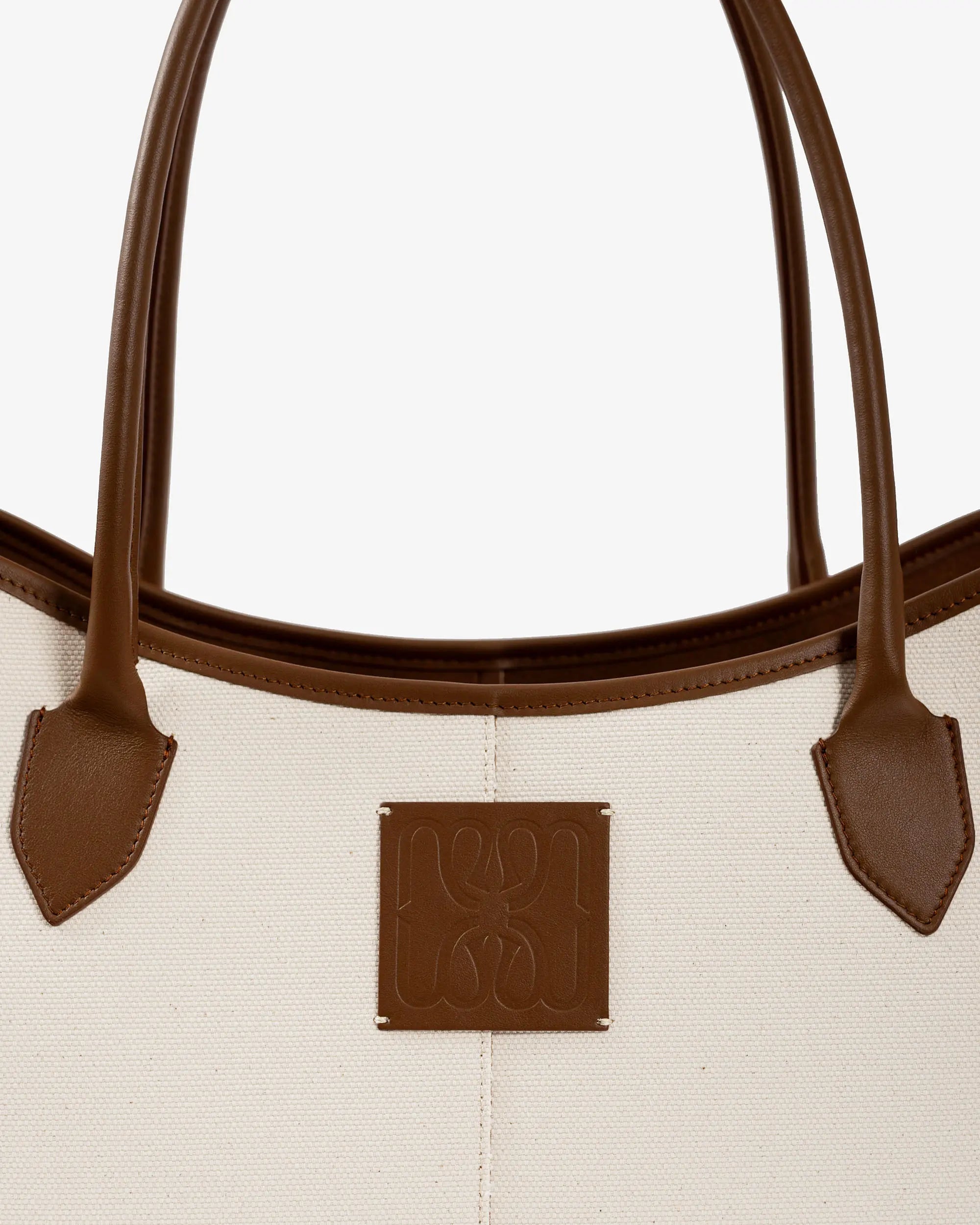 LOREN in Beige Canvas and Chocolate Leather