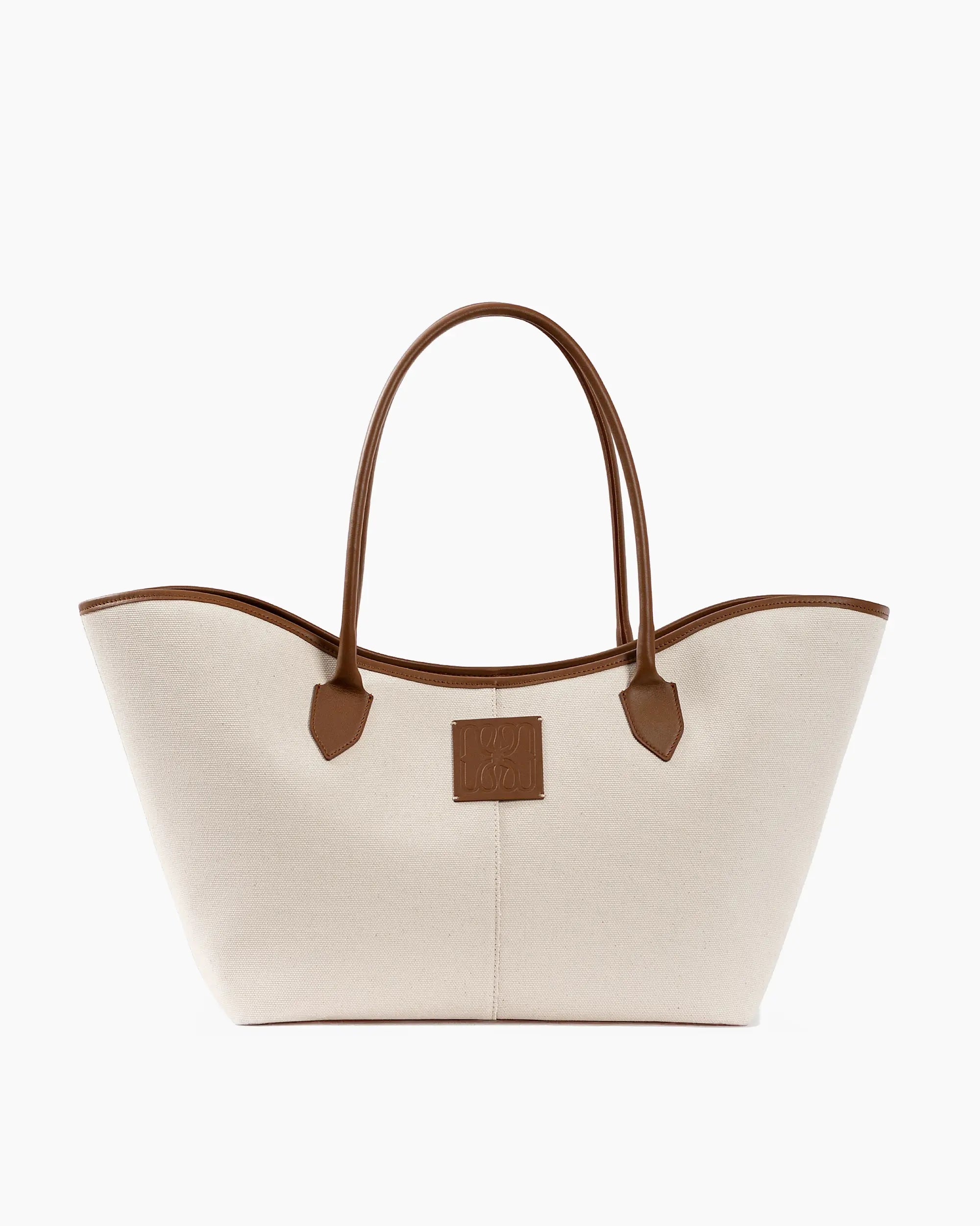 LOREN in Beige Canvas and Chocolate Leather