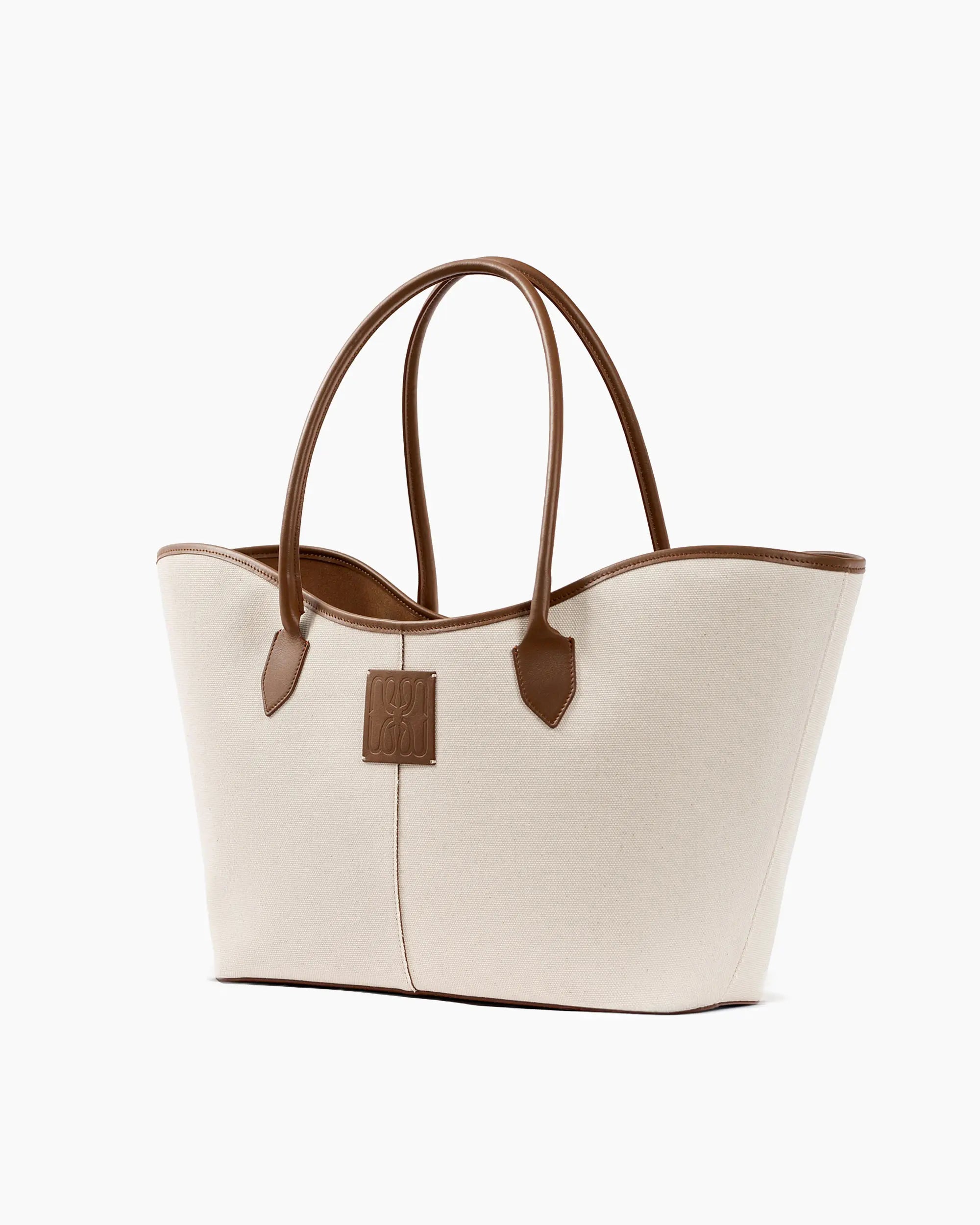 LOREN in Beige Canvas and Chocolate Leather