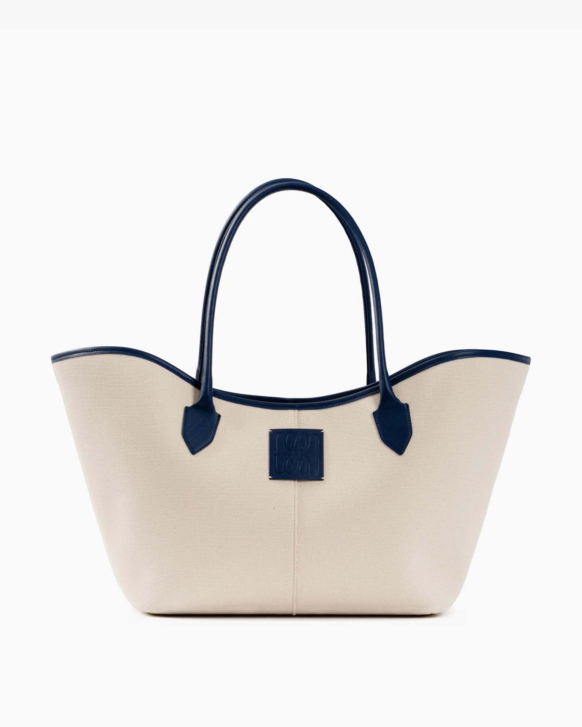 LOREN in Beige Canvas and Blue Leather