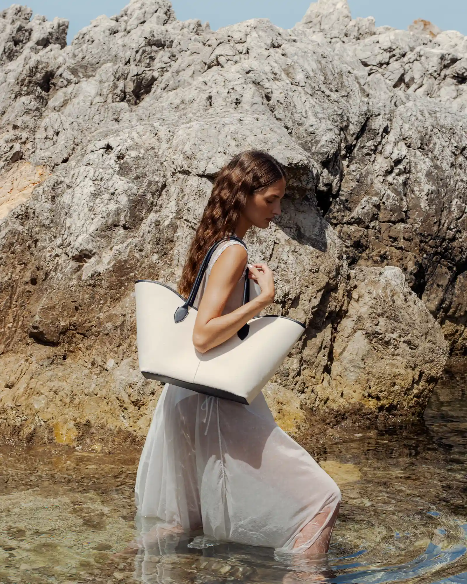 LOREN in Canvas Beige e Pelle Blue