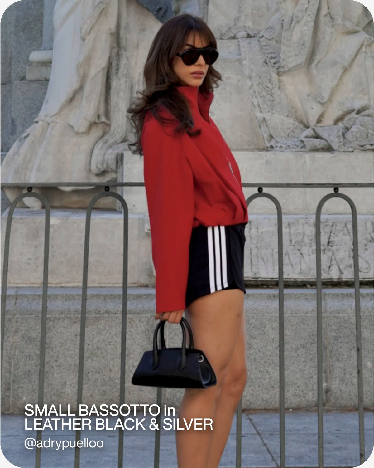 Small Bassotto in Leather Black  & Silver