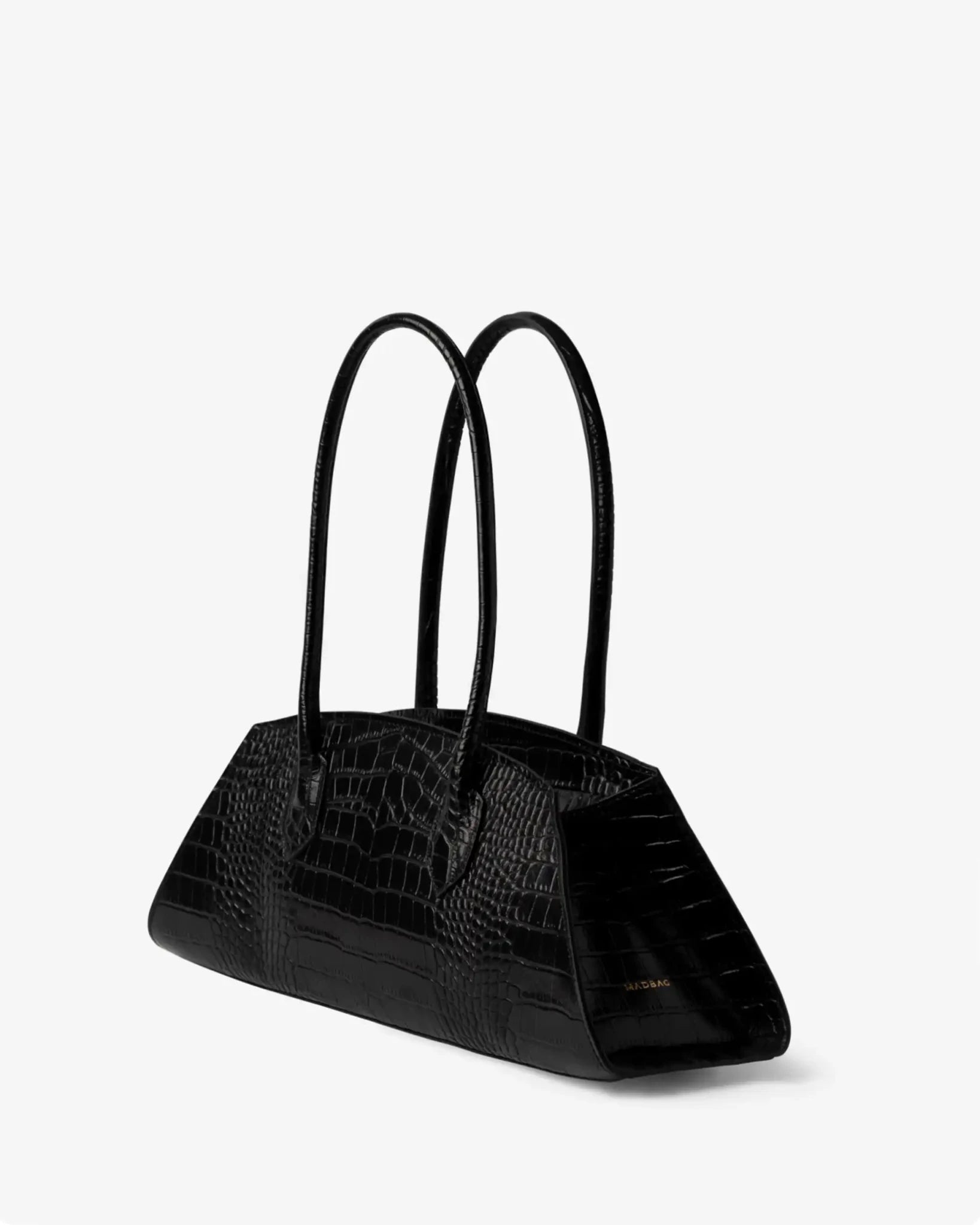 Borsa Bassotto Croc nera vista laterale con struttura allungata