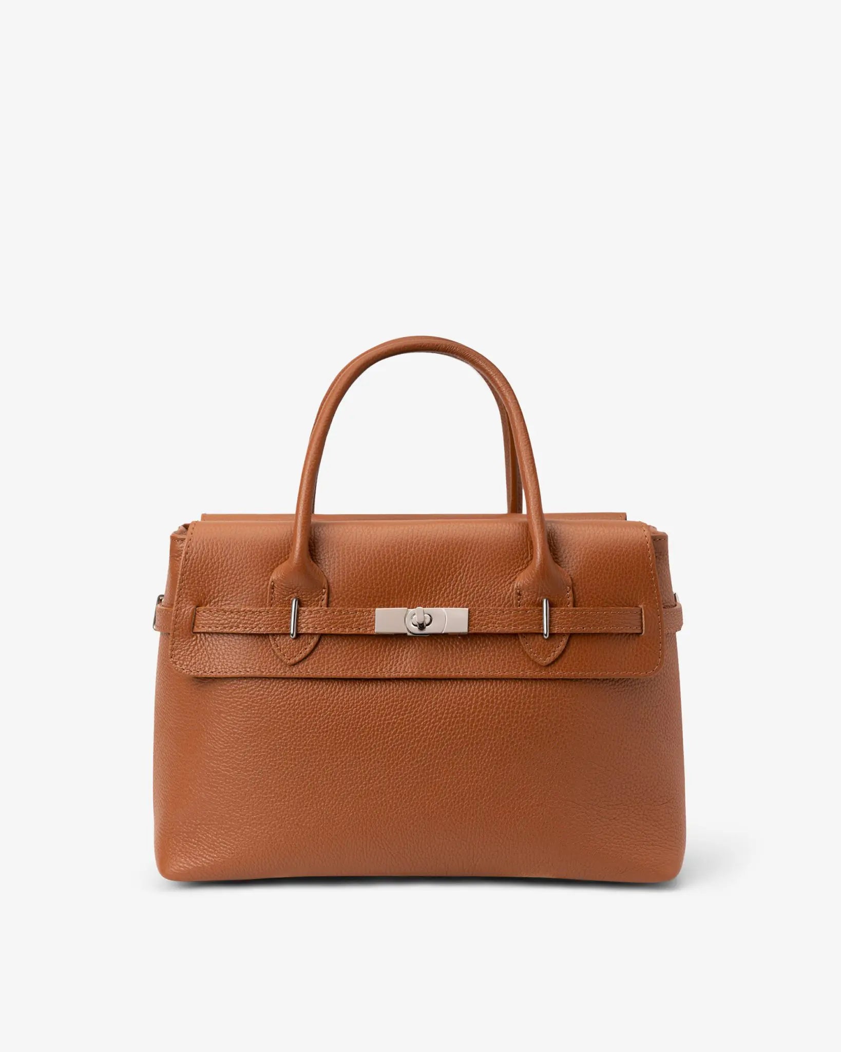 MADBAG Bowling handbag in cognac dollaro leather front view with top handle