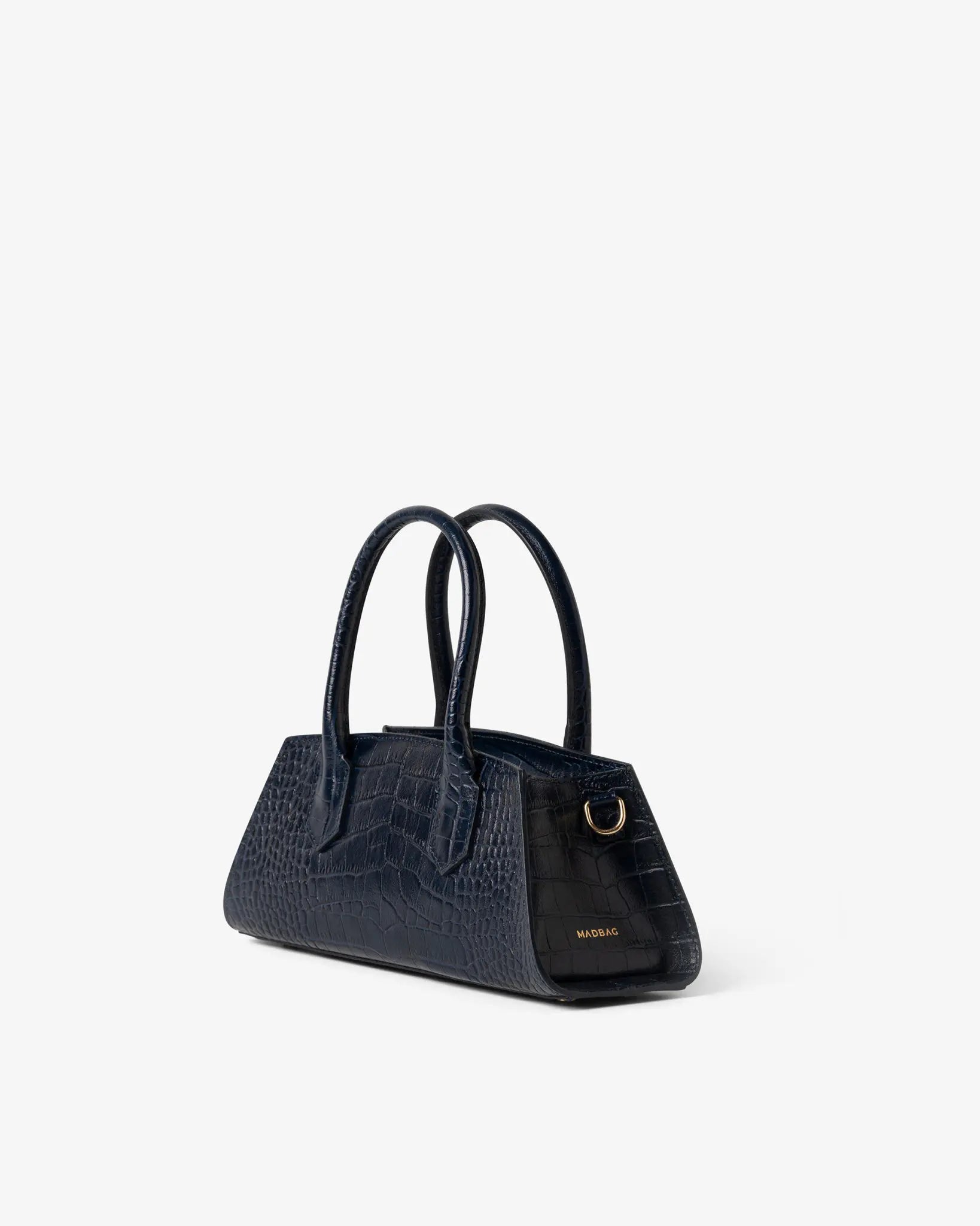 MADBAG Small Bassotto blue croc leather handbag profile view