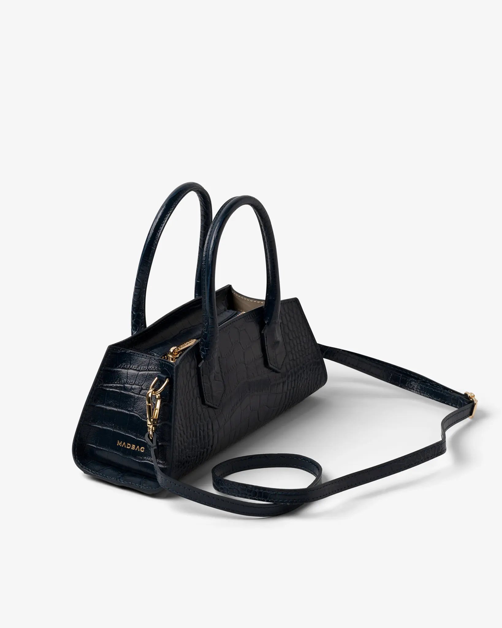 MADBAG Small Bassotto blue croc leather bag with shoulder strap
