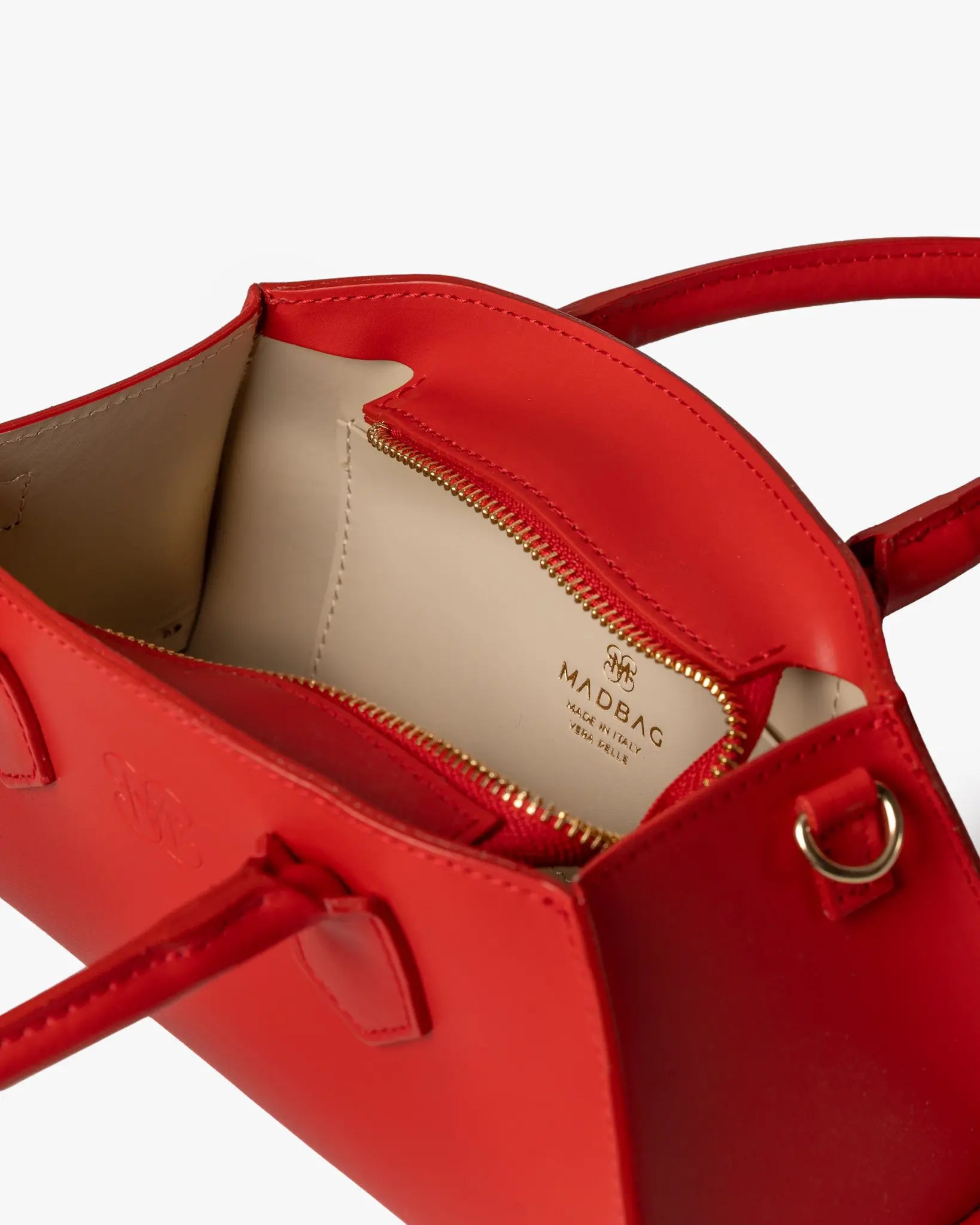 MADBAG Small Bassotto red leather handbag interior with logo