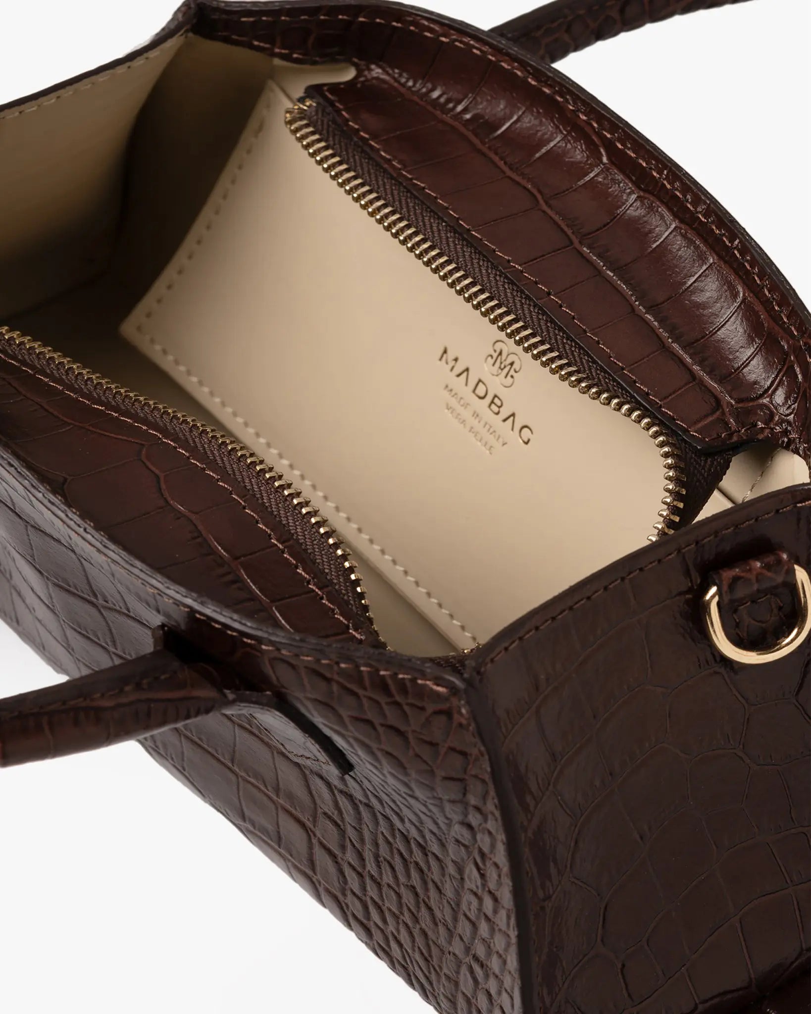 Small Bassotto in Pelle Coffee Croc - MADBAG® STORE OFFICIAL | Borse Di Lusso Artigianali 100% Made In Italy