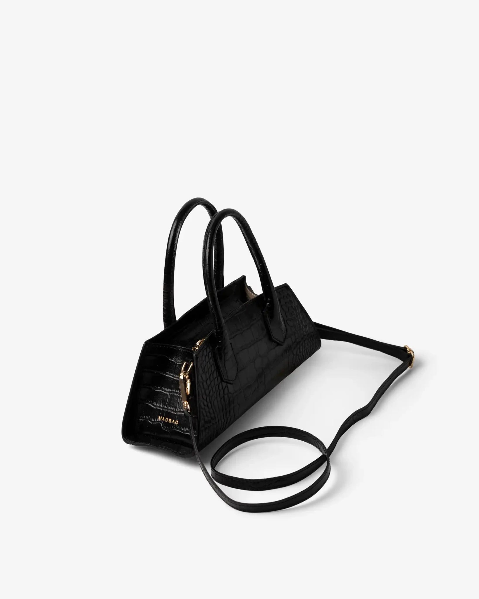 Borsa Small Bassotto Croc nera con tracolla regolabile e removibile
